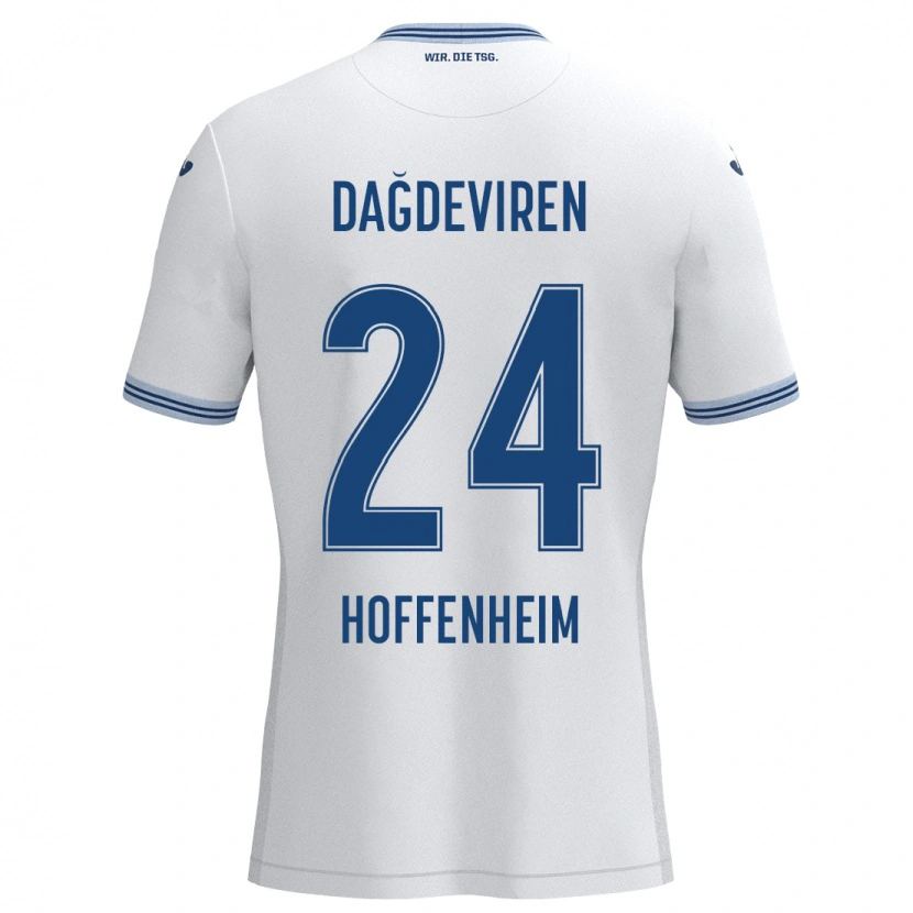 Danxen Børn Diren Dağdeviren #24 Hvid Blå Udebane Spillertrøjer 2024/25 Trøje T-Shirt