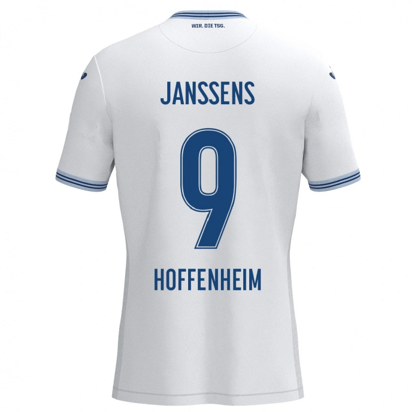 Danxen Børn Jill Janssens #9 Hvid Blå Udebane Spillertrøjer 2024/25 Trøje T-Shirt