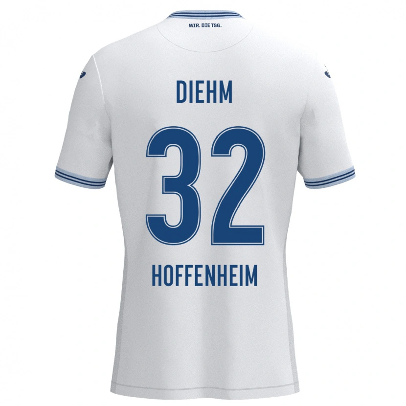Danxen Børn Vanessa Diehm #32 Hvid Blå Udebane Spillertrøjer 2024/25 Trøje T-Shirt