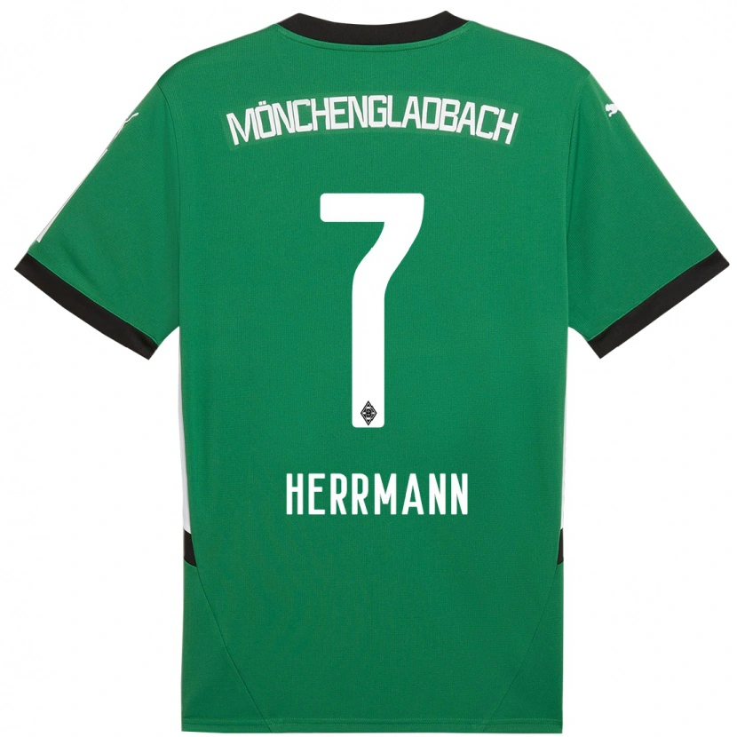 Danxen Børn Patrick Herrmann #7 Grøn Hvid Udebane Spillertrøjer 2024/25 Trøje T-Shirt