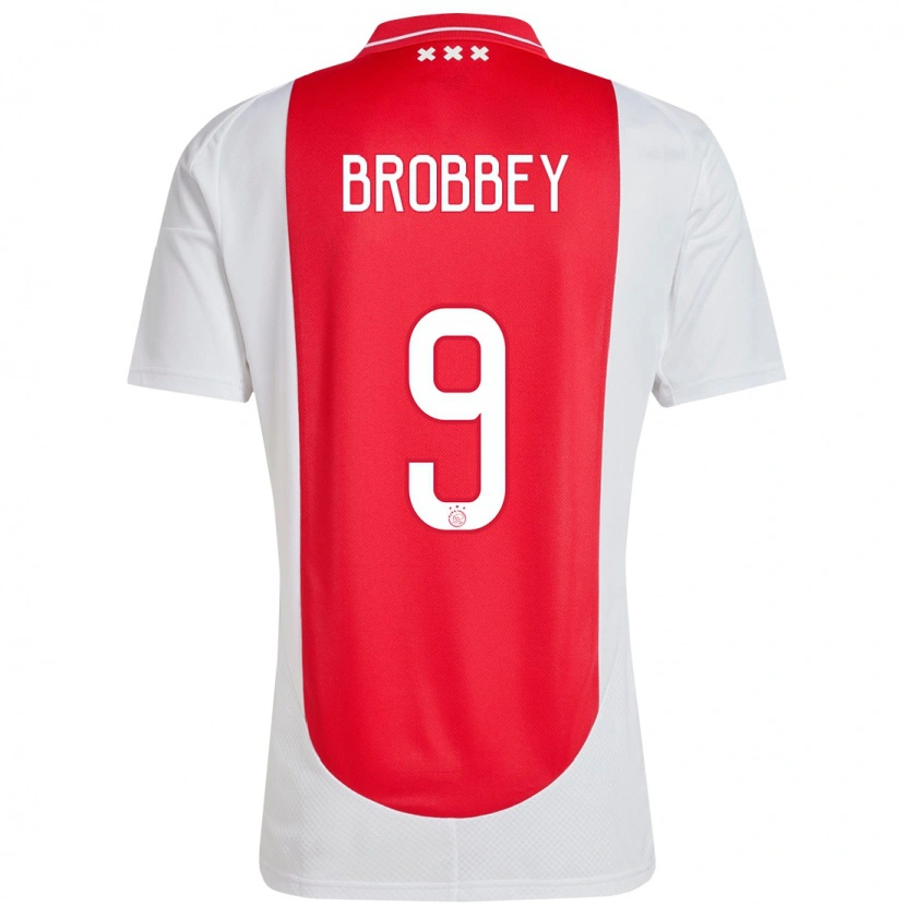 Danxen Mænd Brian Brobbey #9 Rød Hvid Hjemmebane Spillertrøjer 2024/25 Trøje T-Shirt