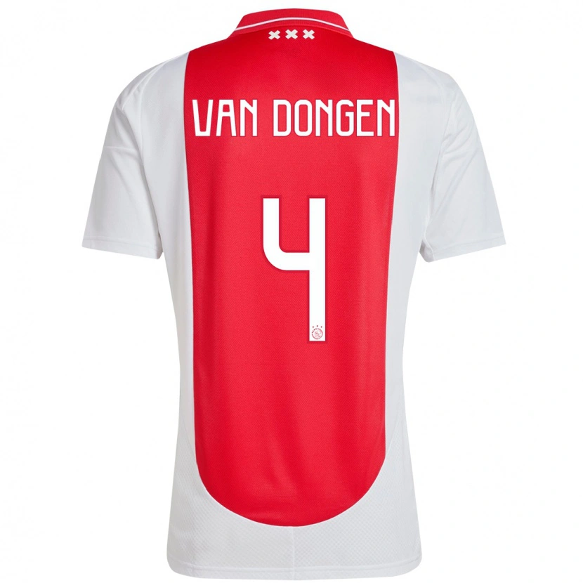 Danxen Mænd Bram Van Dongen #4 Rød Hvid Hjemmebane Spillertrøjer 2024/25 Trøje T-Shirt