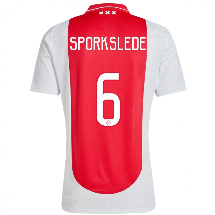 Danxen Mænd Fabian Sporkslede #6 Rød Hvid Hjemmebane Spillertrøjer 2024/25 Trøje T-Shirt
