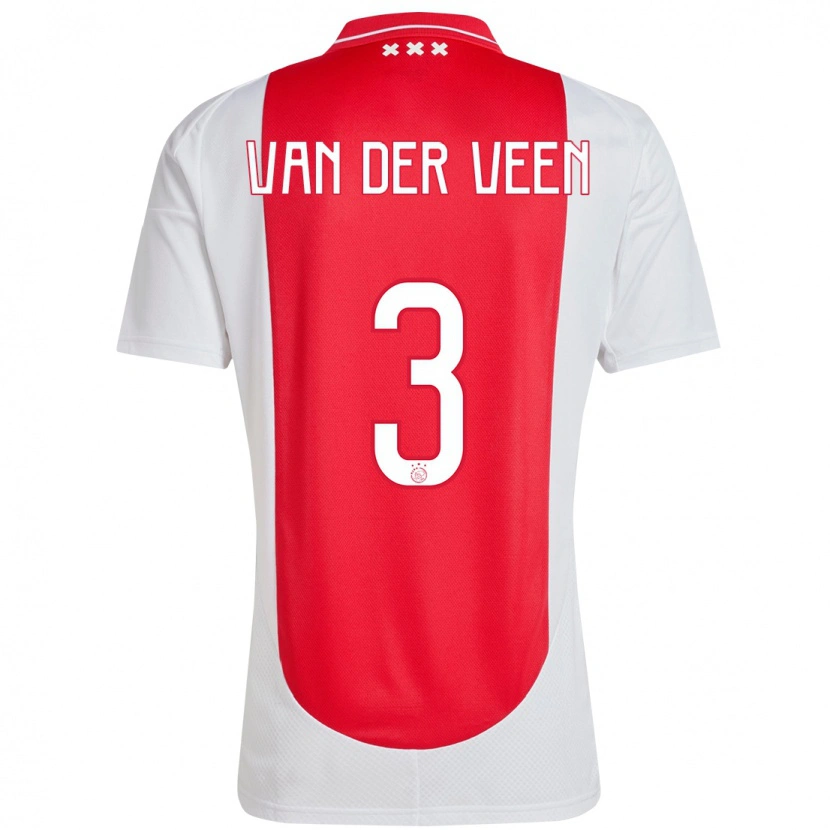 Danxen Mænd Roos Van Der Veen #3 Rød Hvid Hjemmebane Spillertrøjer 2024/25 Trøje T-Shirt