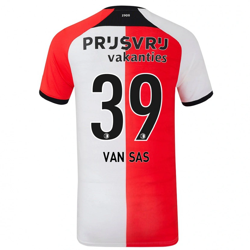 Danxen Mænd Mikki Van Sas #39 Rød Hvid Hjemmebane Spillertrøjer 2024/25 Trøje T-Shirt