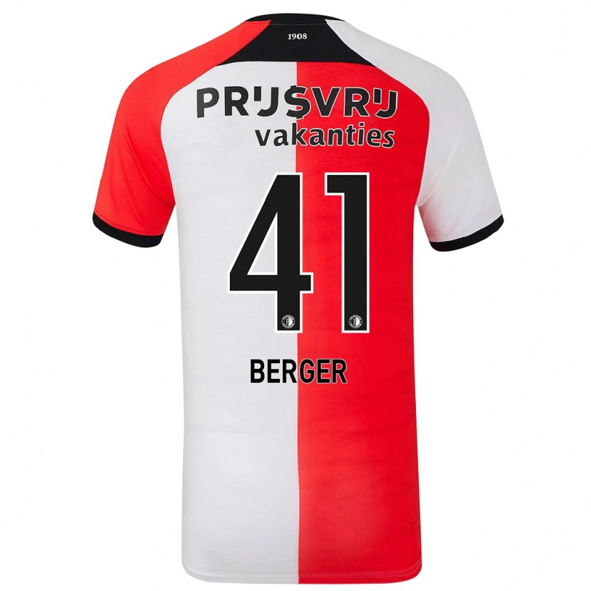 Danxen Mænd Mannou Berger #41 Rød Hvid Hjemmebane Spillertrøjer 2024/25 Trøje T-Shirt
