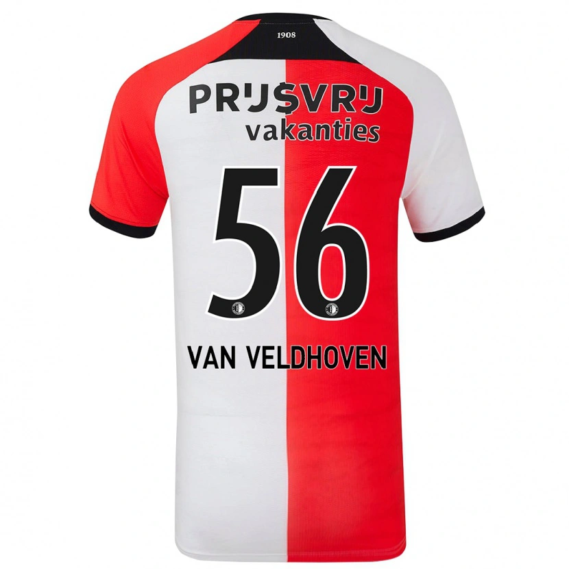 Danxen Mænd Kars Van Veldhoven #56 Rød Hvid Hjemmebane Spillertrøjer 2024/25 Trøje T-Shirt