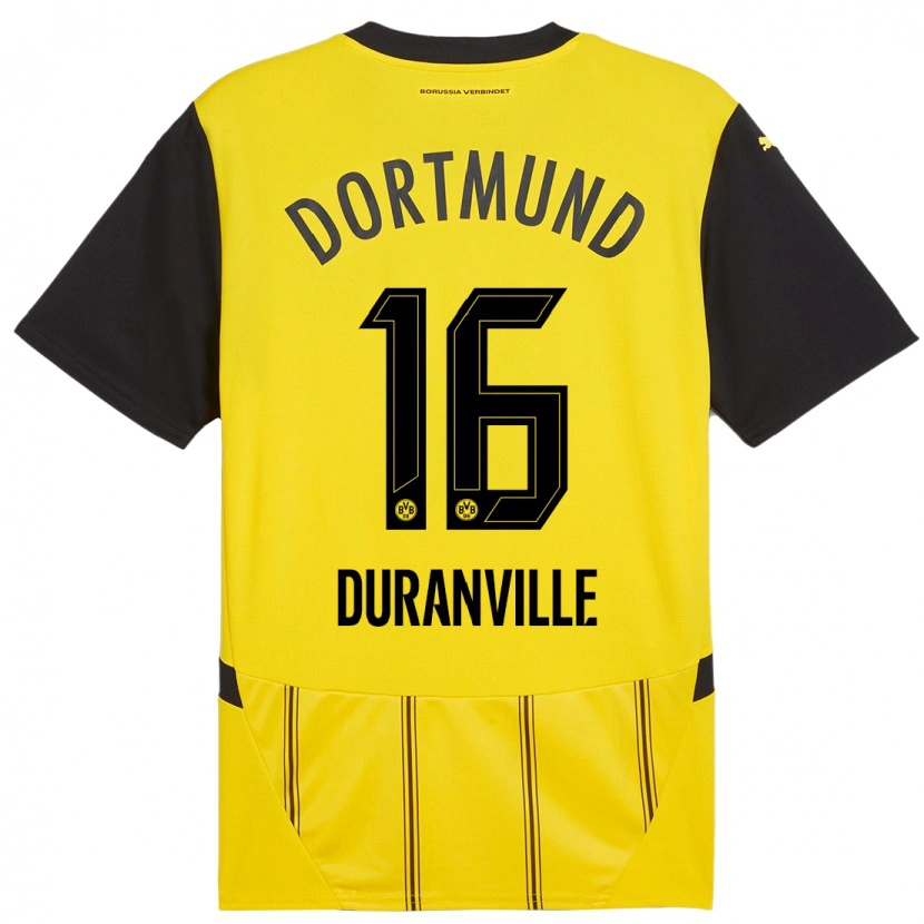 Danxen Mænd Julien Duranville #16 Gul Sort Hjemmebane Spillertrøjer 2024/25 Trøje T-Shirt