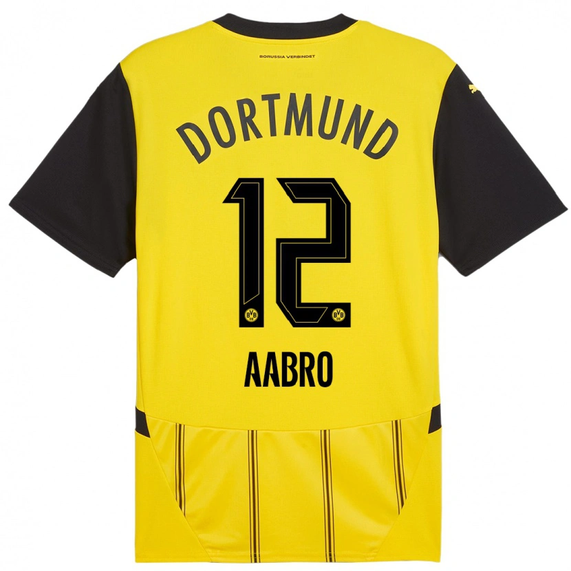 Danxen Mænd Gustav Aabro #12 Gul Sort Hjemmebane Spillertrøjer 2024/25 Trøje T-Shirt