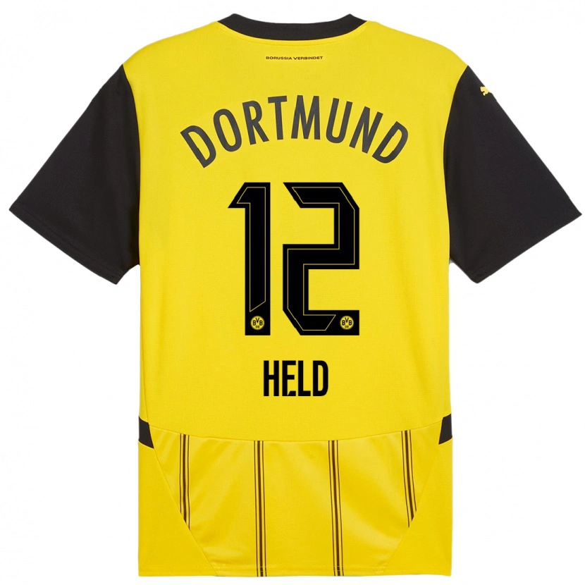 Danxen Mænd Aaron Held #12 Gul Sort Hjemmebane Spillertrøjer 2024/25 Trøje T-Shirt