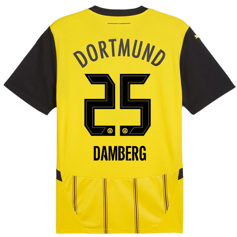 Danxen Mænd Niclas Damberg #25 Gul Sort Hjemmebane Spillertrøjer 2024/25 Trøje T-Shirt