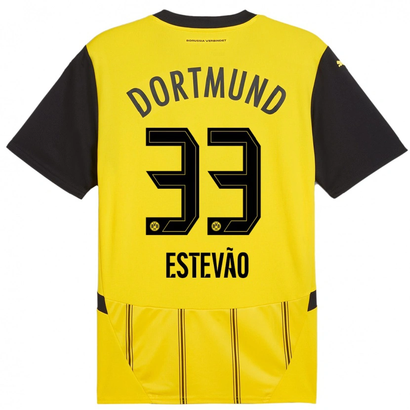 Danxen Mænd Tiago Estêvão #33 Gul Sort Hjemmebane Spillertrøjer 2024/25 Trøje T-Shirt