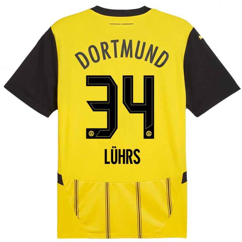 Danxen Mænd Yannik Lührs #34 Gul Sort Hjemmebane Spillertrøjer 2024/25 Trøje T-Shirt