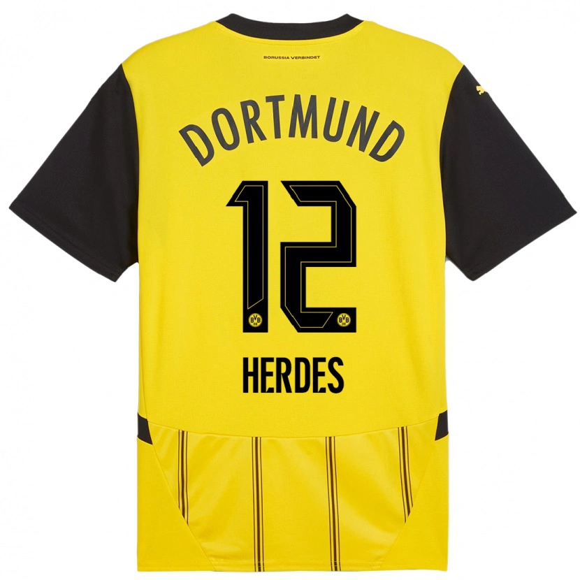 Danxen Mænd Leon Herdes #12 Gul Sort Hjemmebane Spillertrøjer 2024/25 Trøje T-Shirt