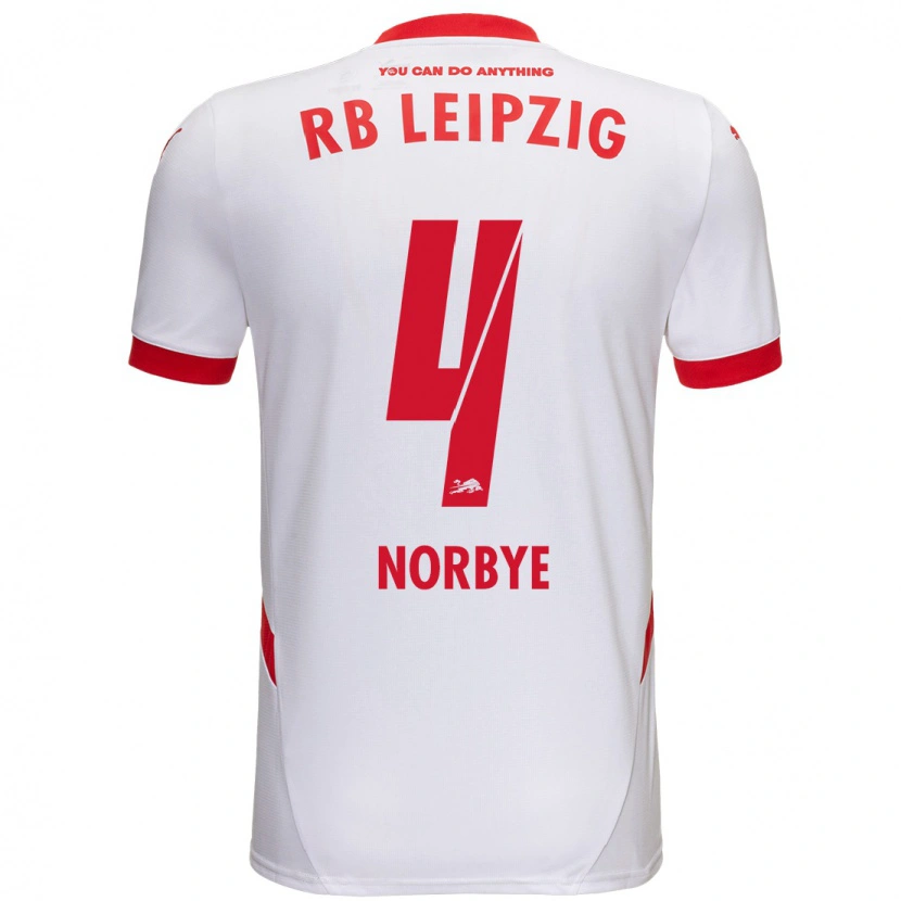 Danxen Mænd Jonathan Norbye #4 Hvid Rød Hjemmebane Spillertrøjer 2024/25 Trøje T-Shirt