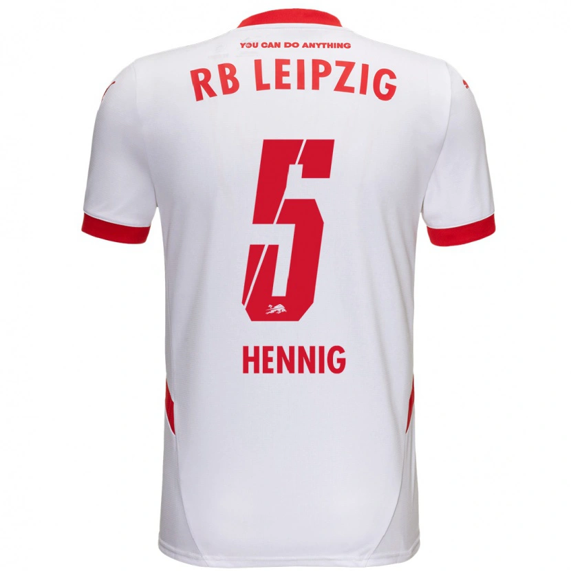 Danxen Mænd Lenny Hennig #5 Hvid Rød Hjemmebane Spillertrøjer 2024/25 Trøje T-Shirt