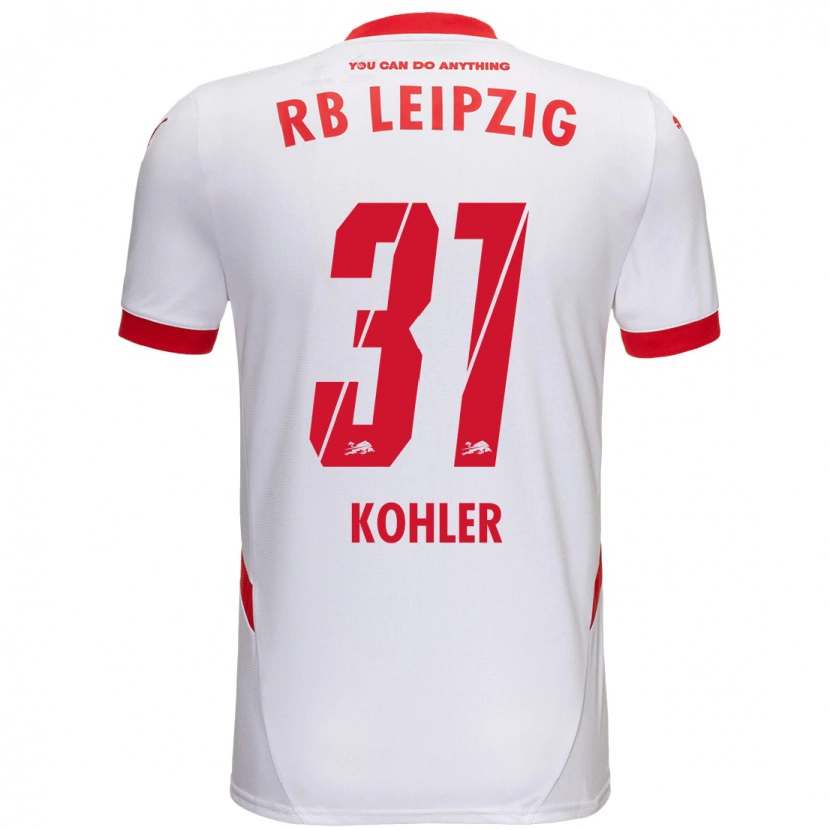 Danxen Mænd Tim Köhler #31 Hvid Rød Hjemmebane Spillertrøjer 2024/25 Trøje T-Shirt