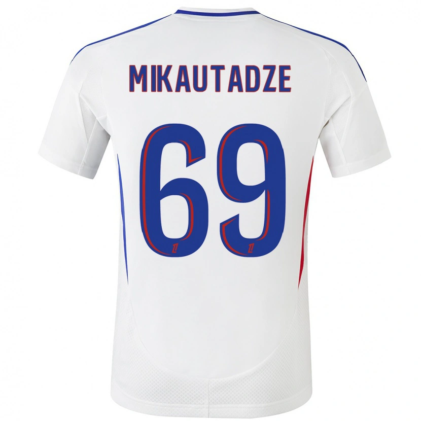 Danxen Mænd Georges Mikautadze #69 Hvid Blå Hjemmebane Spillertrøjer 2024/25 Trøje T-Shirt