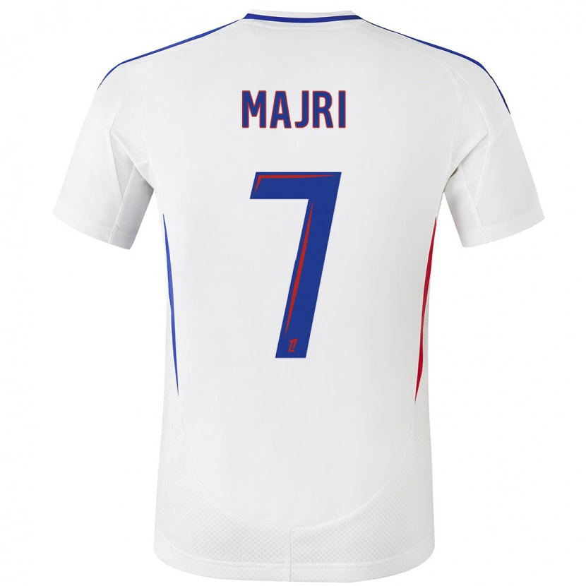 Danxen Mænd Amel Majri #7 Hvid Blå Hjemmebane Spillertrøjer 2024/25 Trøje T-Shirt