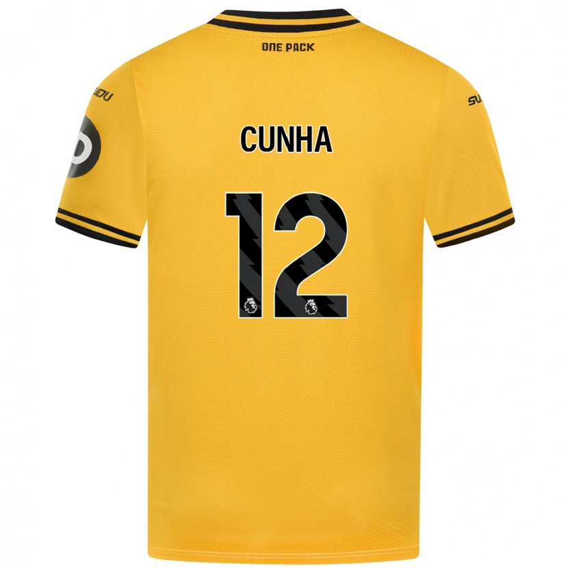 Danxen Mænd Matheus Cunha #12 Gul Hjemmebane Spillertrøjer 2024/25 Trøje T-Shirt