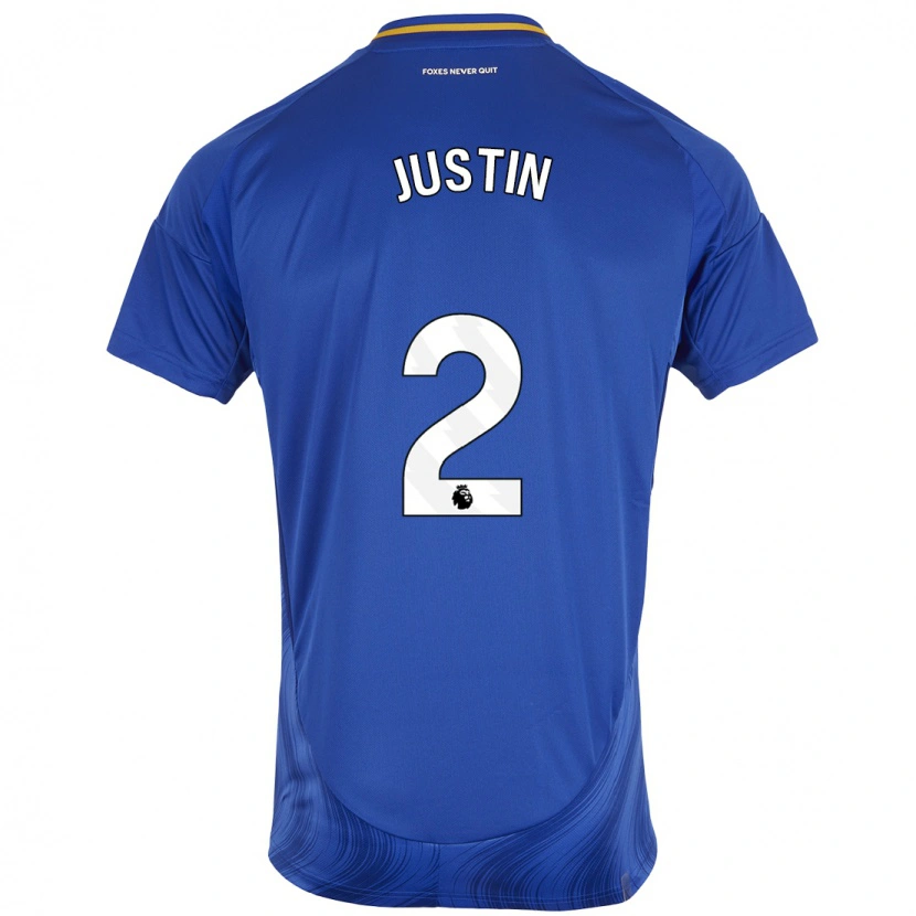 Danxen Mænd James Justin #2 Blå Hvid Hjemmebane Spillertrøjer 2024/25 Trøje T-Shirt