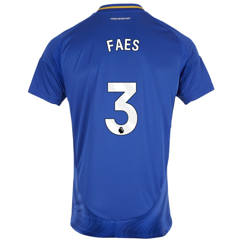 Danxen Mænd Wout Faes #3 Blå Hvid Hjemmebane Spillertrøjer 2024/25 Trøje T-Shirt