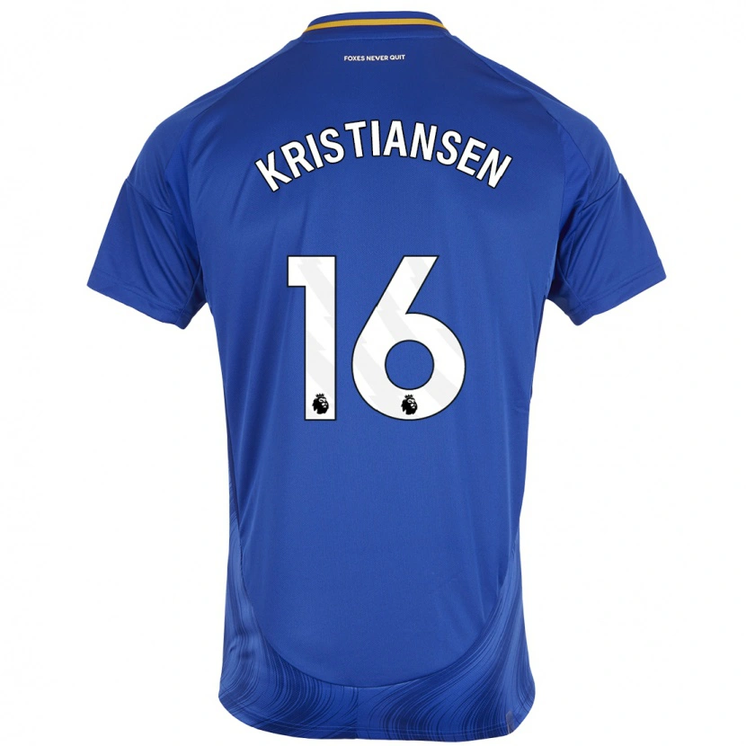 Danxen Mænd Victor Kristiansen #16 Blå Hvid Hjemmebane Spillertrøjer 2024/25 Trøje T-Shirt