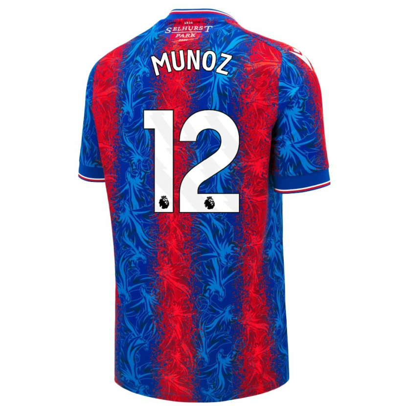 Danxen Mænd Daniel Muñoz #12 Røde Blå Striber Hjemmebane Spillertrøjer 2024/25 Trøje T-Shirt