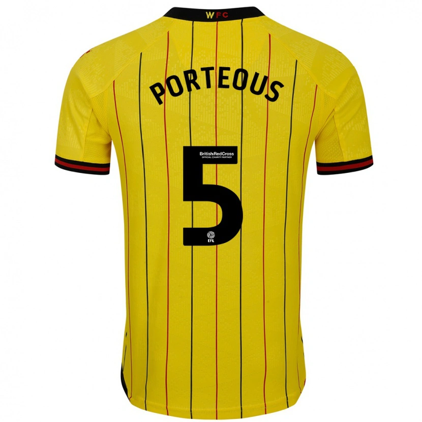 Danxen Mænd Ryan Porteous #5 Gul Sort Hjemmebane Spillertrøjer 2024/25 Trøje T-Shirt