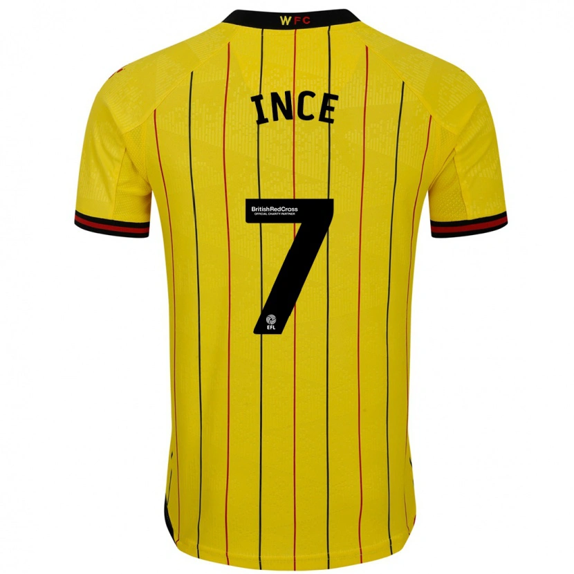 Danxen Mænd Tom Ince #7 Gul Sort Hjemmebane Spillertrøjer 2024/25 Trøje T-Shirt