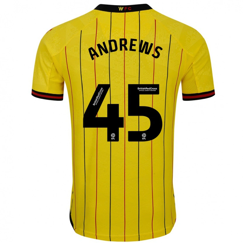 Danxen Mænd Ryan Andrews #45 Gul Sort Hjemmebane Spillertrøjer 2024/25 Trøje T-Shirt
