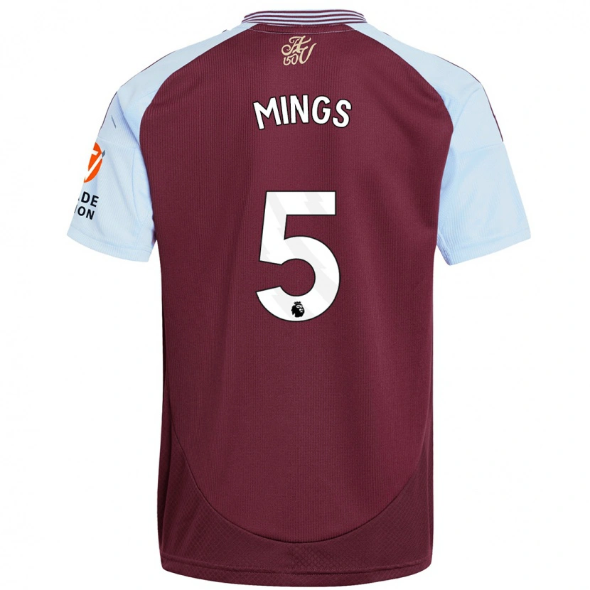 Danxen Mænd Tyrone Mings #5 Burgund Himmelblå Hjemmebane Spillertrøjer 2024/25 Trøje T-Shirt