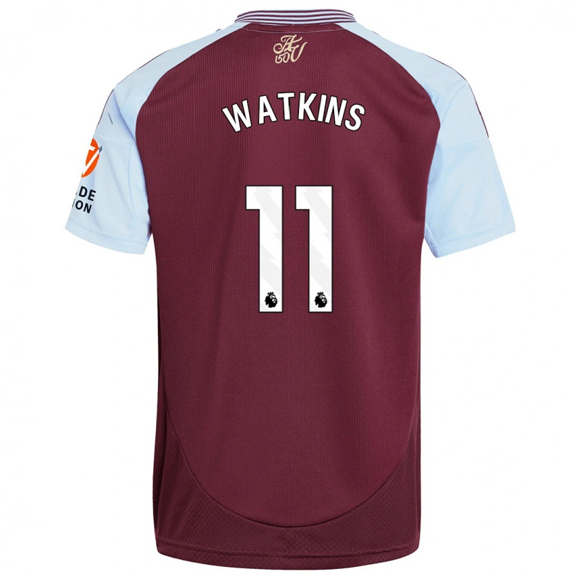Danxen Mænd Ollie Watkins #11 Burgund Himmelblå Hjemmebane Spillertrøjer 2024/25 Trøje T-Shirt