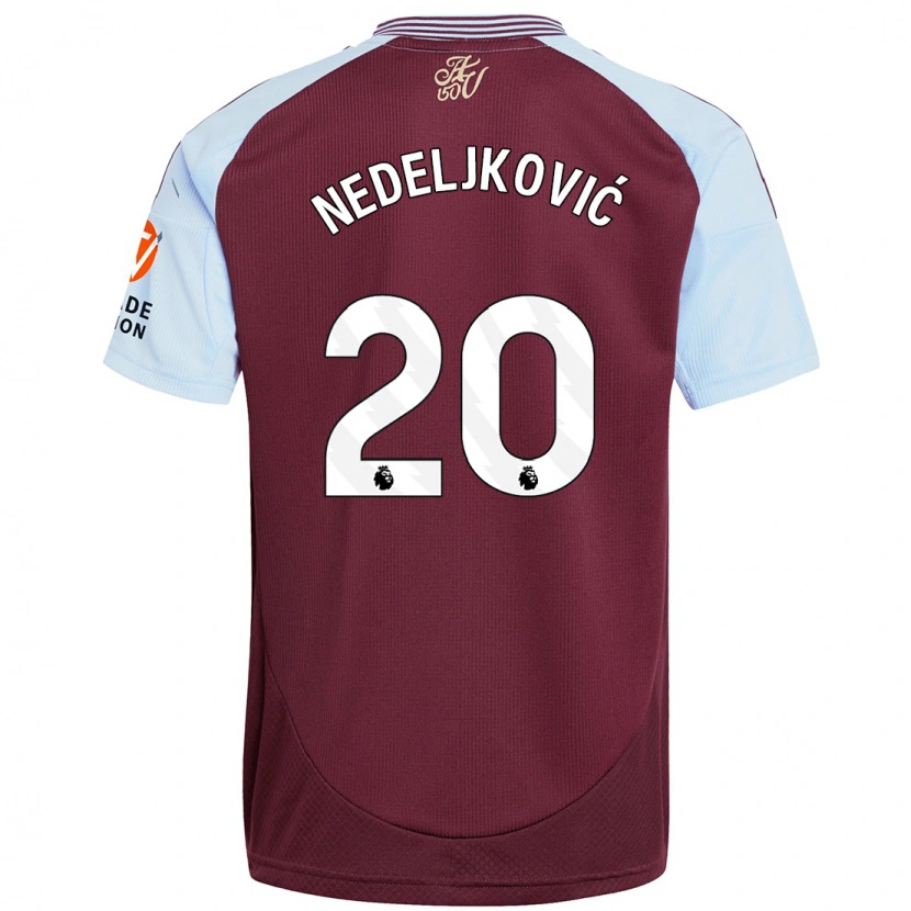 Danxen Mænd Kosta Nedeljkovic #20 Burgund Himmelblå Hjemmebane Spillertrøjer 2024/25 Trøje T-Shirt