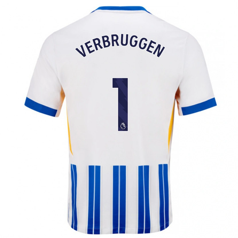 Danxen Mænd Bart Verbruggen #1 Hvide Blå Nålestriber Hjemmebane Spillertrøjer 2024/25 Trøje T-Shirt