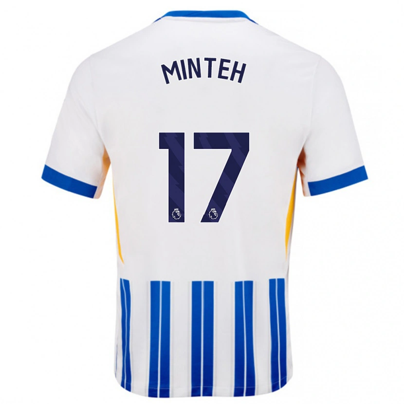 Danxen Mænd Yankuba Minteh #17 Hvide Blå Nålestriber Hjemmebane Spillertrøjer 2024/25 Trøje T-Shirt