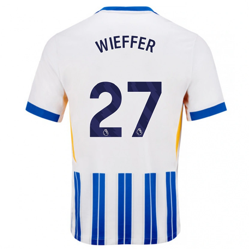 Danxen Mænd Mats Wieffer #27 Hvide Blå Nålestriber Hjemmebane Spillertrøjer 2024/25 Trøje T-Shirt