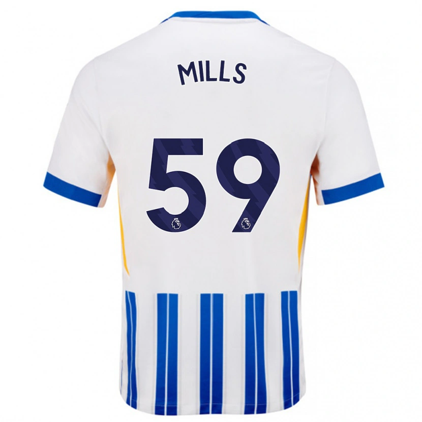 Danxen Mænd Harry Mills #59 Hvide Blå Nålestriber Hjemmebane Spillertrøjer 2024/25 Trøje T-Shirt