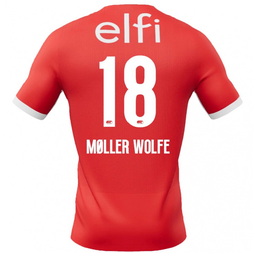 Danxen Mænd David Møller Wolfe #18 Rød Hvid Hjemmebane Spillertrøjer 2024/25 Trøje T-Shirt