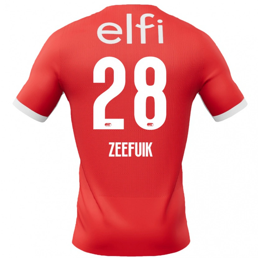 Danxen Mænd Lequincio Zeefuik #28 Rød Hvid Hjemmebane Spillertrøjer 2024/25 Trøje T-Shirt