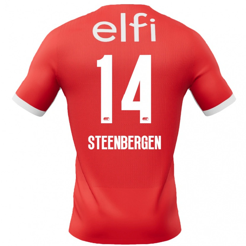 Danxen Mænd Thom Steenbergen #14 Rød Hvid Hjemmebane Spillertrøjer 2024/25 Trøje T-Shirt