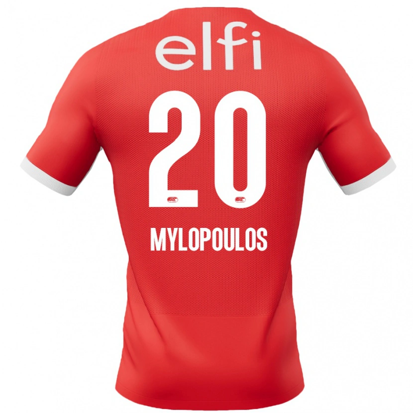 Danxen Mænd Marios Mylopoulos #20 Rød Hvid Hjemmebane Spillertrøjer 2024/25 Trøje T-Shirt