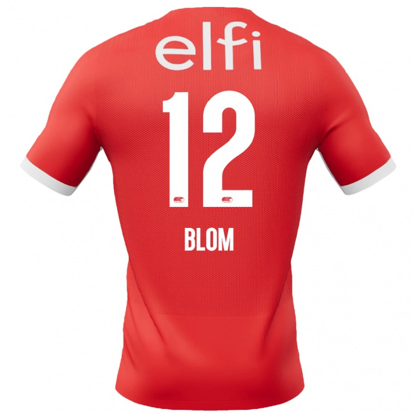 Danxen Mænd Robin Blom #12 Rød Hvid Hjemmebane Spillertrøjer 2024/25 Trøje T-Shirt