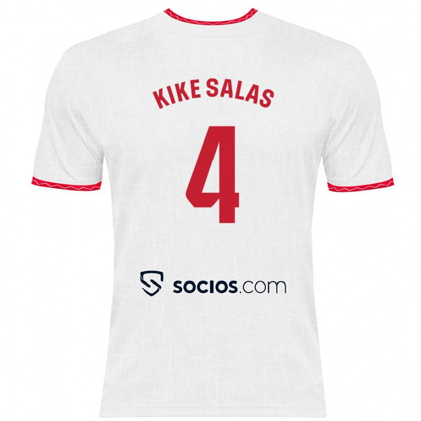 Danxen Mænd Kike Salas #4 Hvid Rød Hjemmebane Spillertrøjer 2024/25 Trøje T-Shirt
