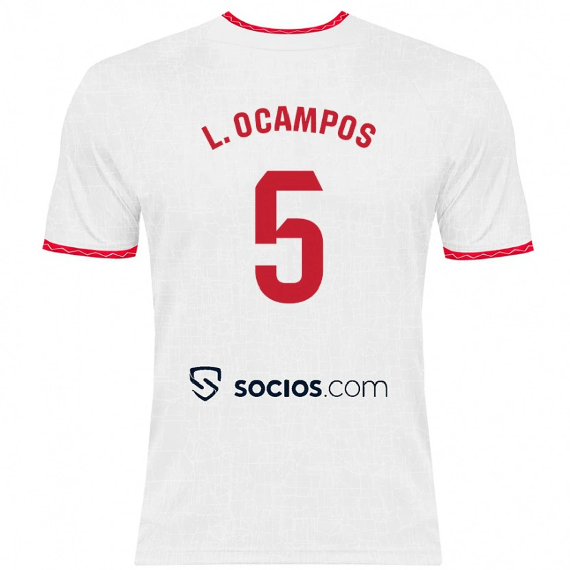 Danxen Mænd Lucas Ocampos #5 Hvid Rød Hjemmebane Spillertrøjer 2024/25 Trøje T-Shirt