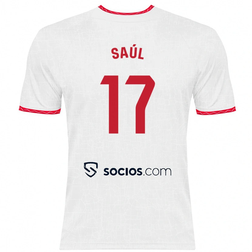 Danxen Mænd Saúl Ñíguez #17 Hvid Rød Hjemmebane Spillertrøjer 2024/25 Trøje T-Shirt