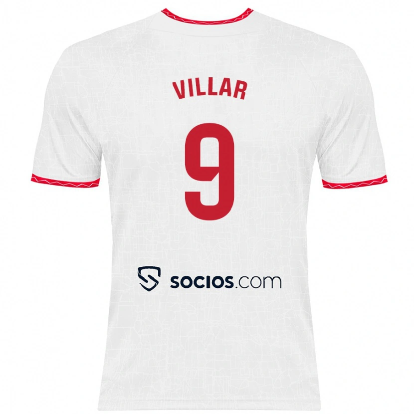 Danxen Mænd Iker Villar #9 Hvid Rød Hjemmebane Spillertrøjer 2024/25 Trøje T-Shirt