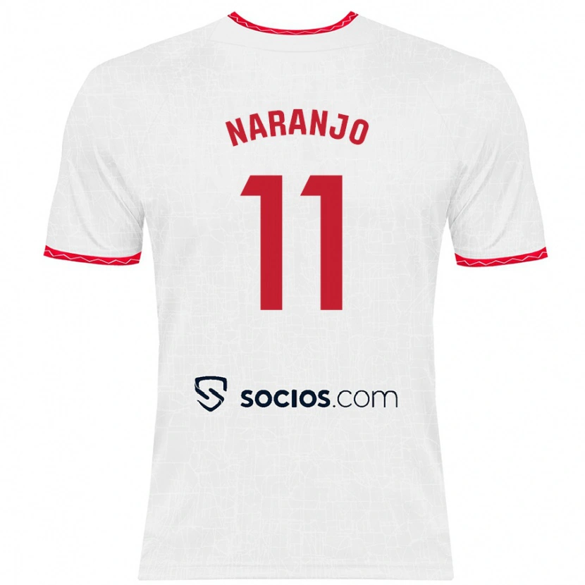 Danxen Mænd Mario Naranjo #11 Hvid Rød Hjemmebane Spillertrøjer 2024/25 Trøje T-Shirt
