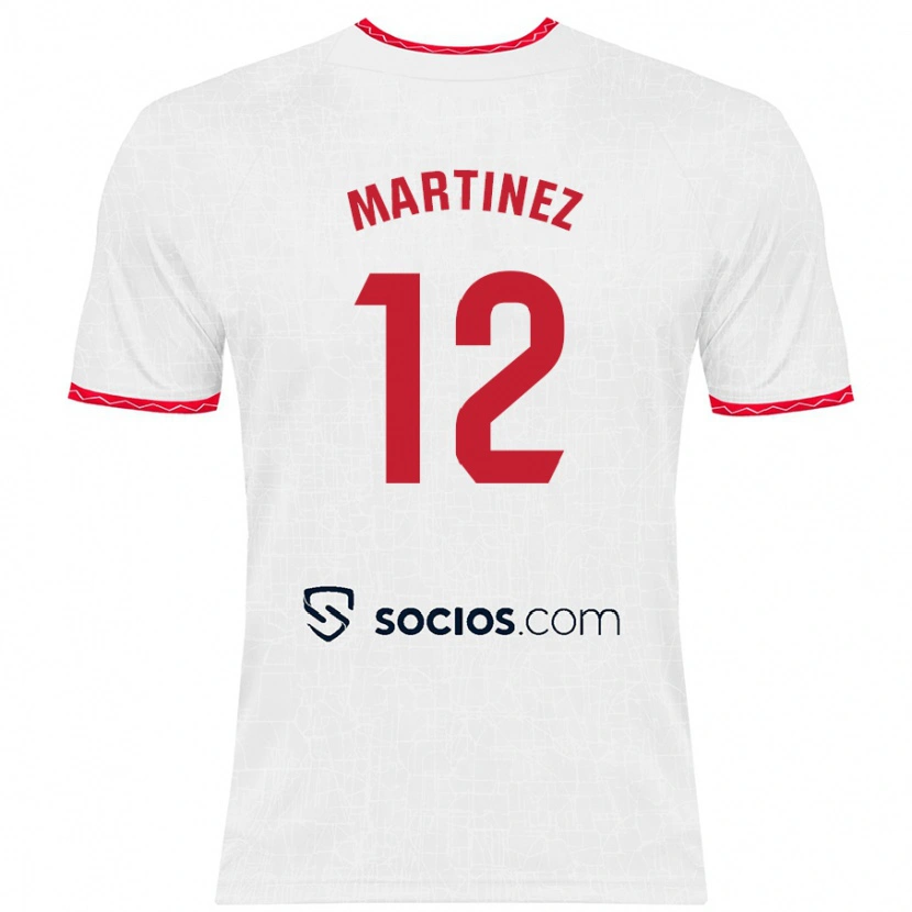 Danxen Mænd Gabri Martinez #12 Hvid Rød Hjemmebane Spillertrøjer 2024/25 Trøje T-Shirt