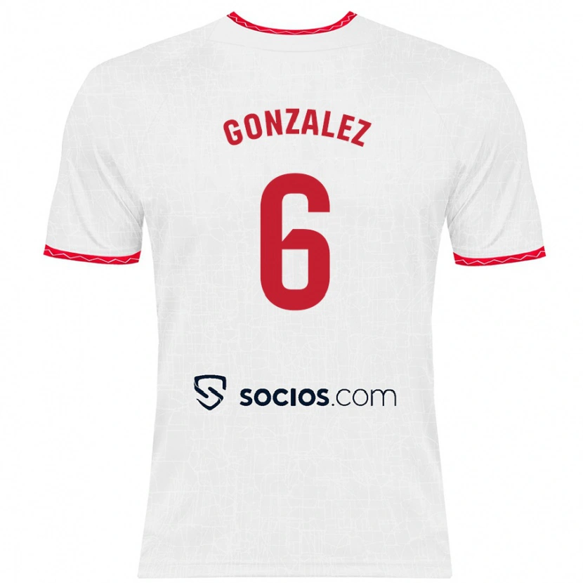 Danxen Mænd Pamela González #6 Hvid Rød Hjemmebane Spillertrøjer 2024/25 Trøje T-Shirt